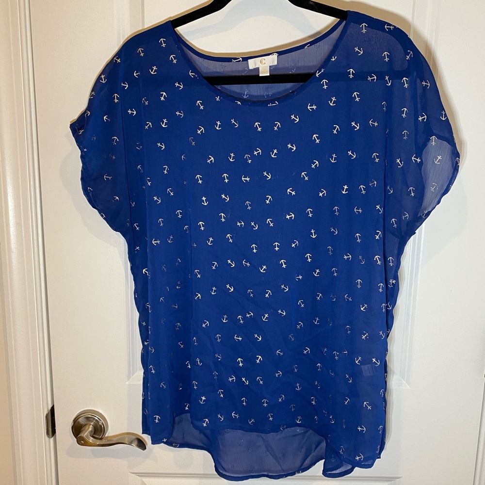 Blue and Silver Sheer Anchor Blouse